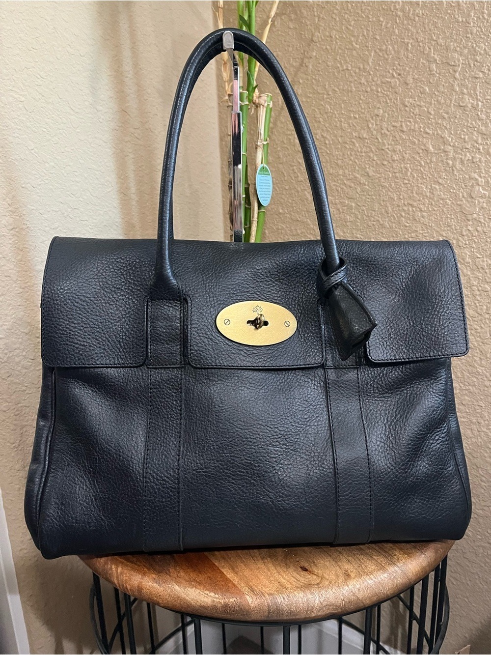 Mulberry Black Leather Bayswater Tote with Gold Hardware